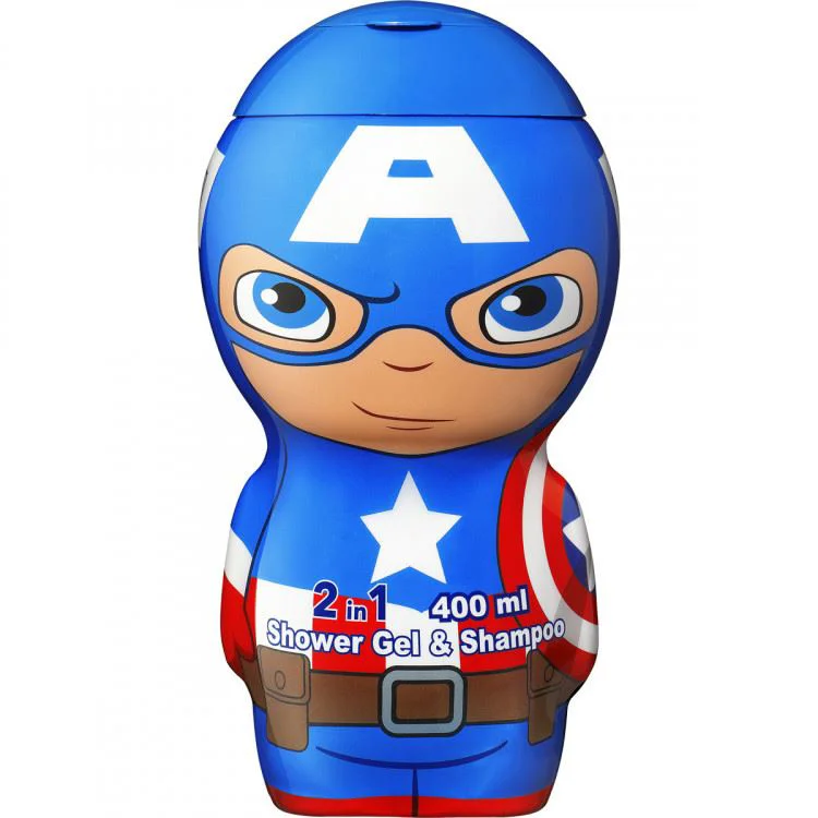 Gel de dus si sampon 2 in 1 Air-Val 2D Captain America, 400 ml foto