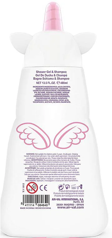 Gel de dus si sampon 2 in 1 Air-Val 2D My Unicorn, 400 ml