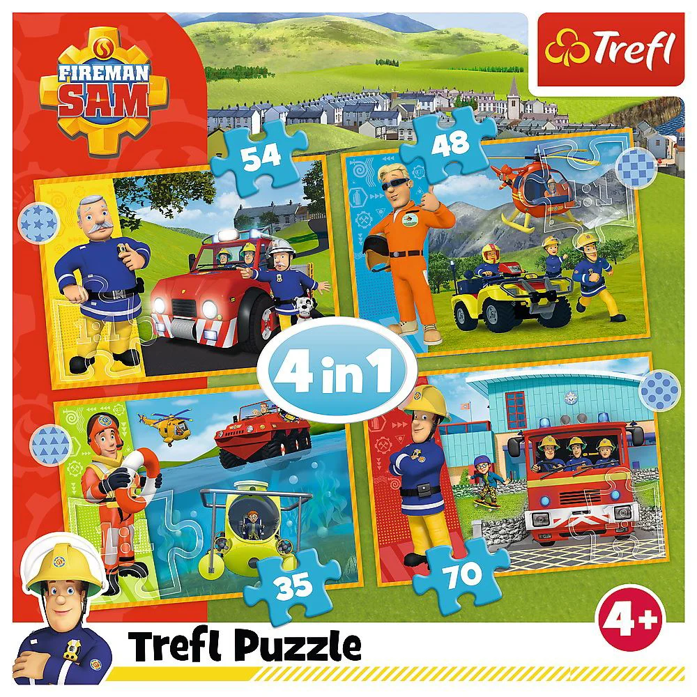 Puzzle Trefl 4 in 1 Curajosul pompier Sam foto