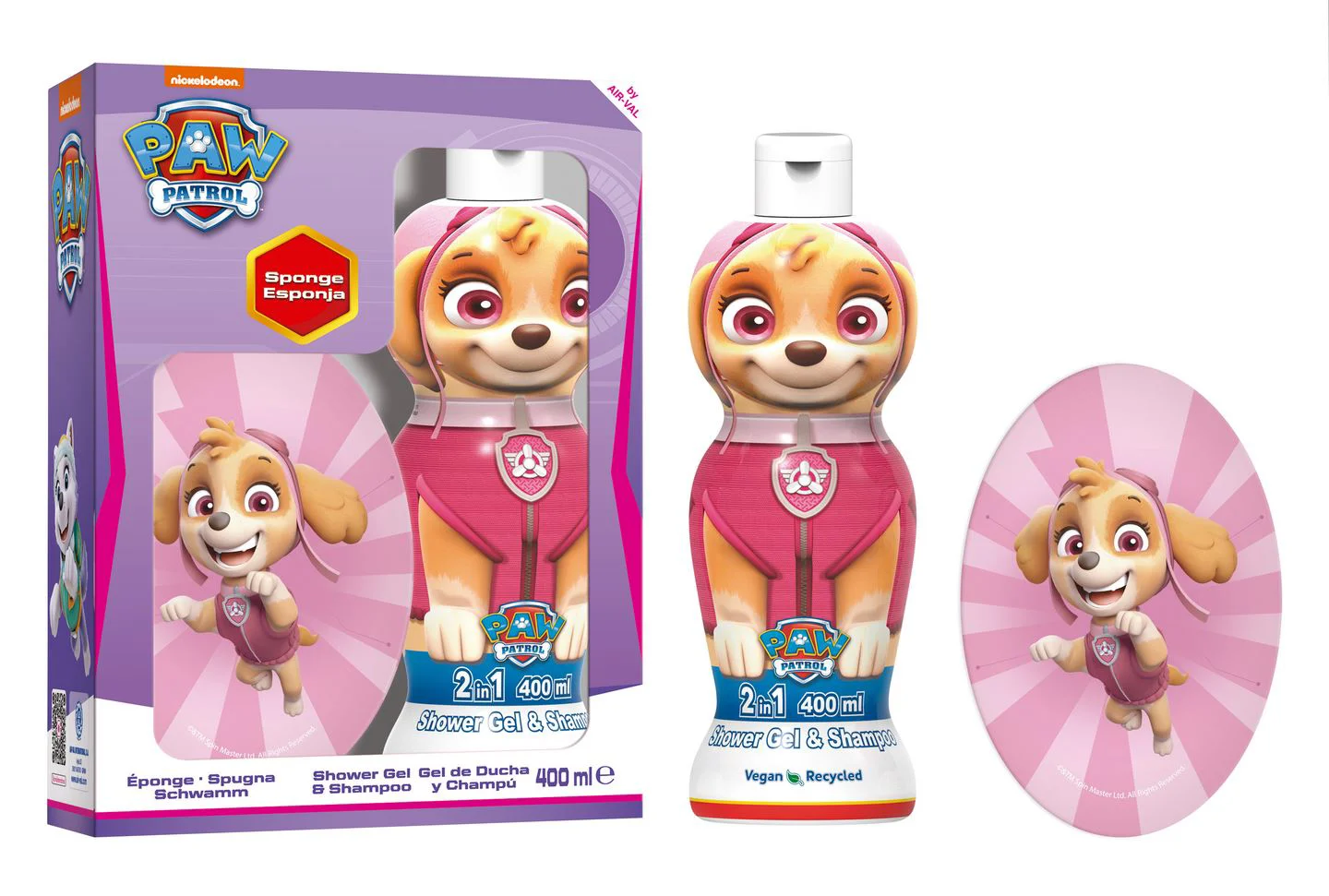 Set gel de dus si sampon 2 in 1 + burete Air-Val Paw Patrol Skye, 400 ml foto