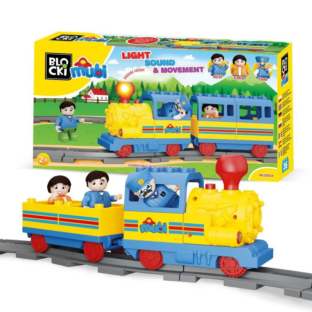 Set de constructie Blocki Mubi Tren cu sunete si lumini