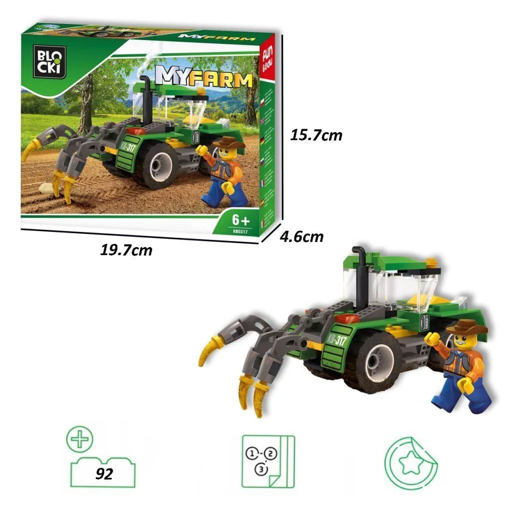 Set de constructie Blocki Tractor cu plug, 85 el.