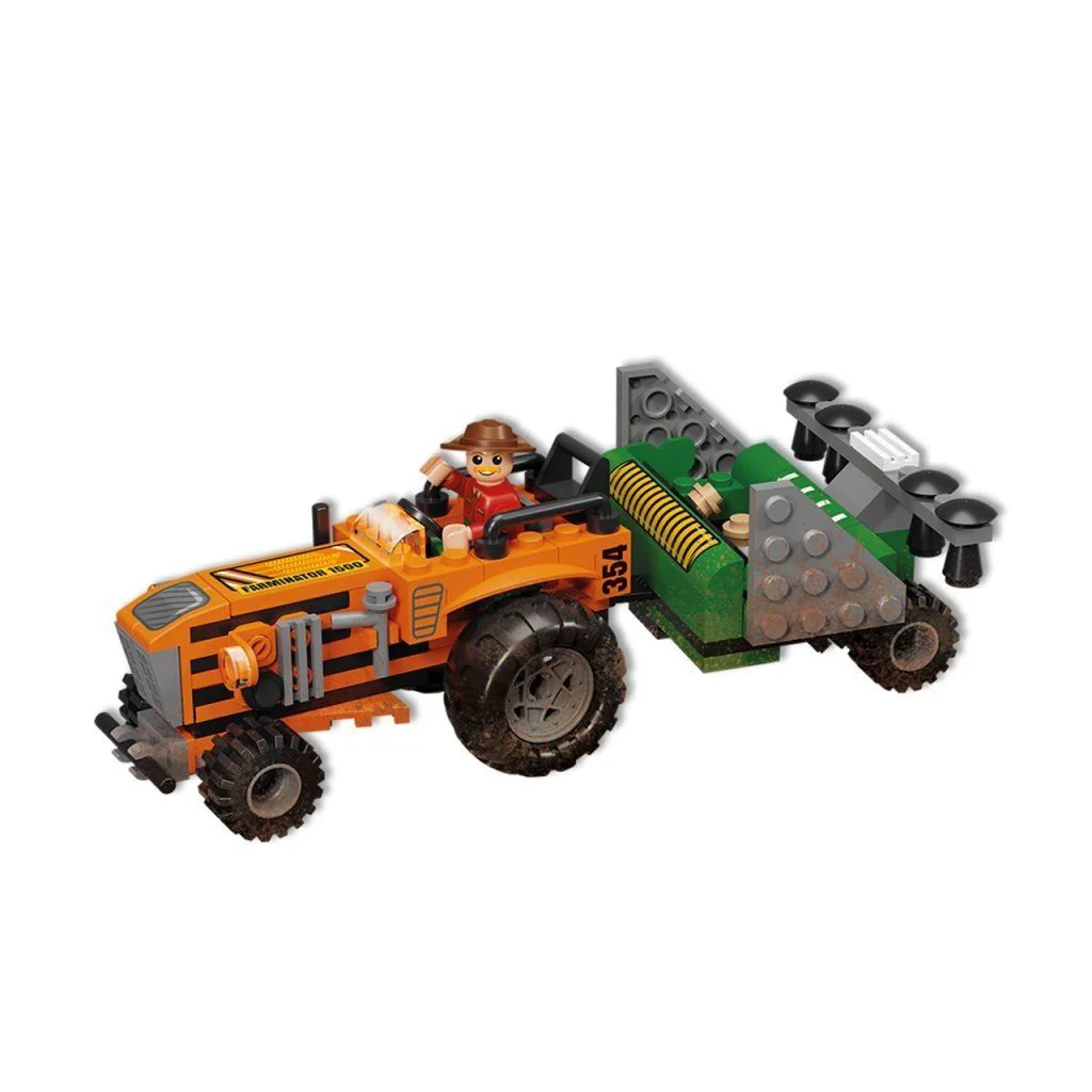 Set de constructie Blocki MyFarm Tractor cu semanatoare, 143 el.