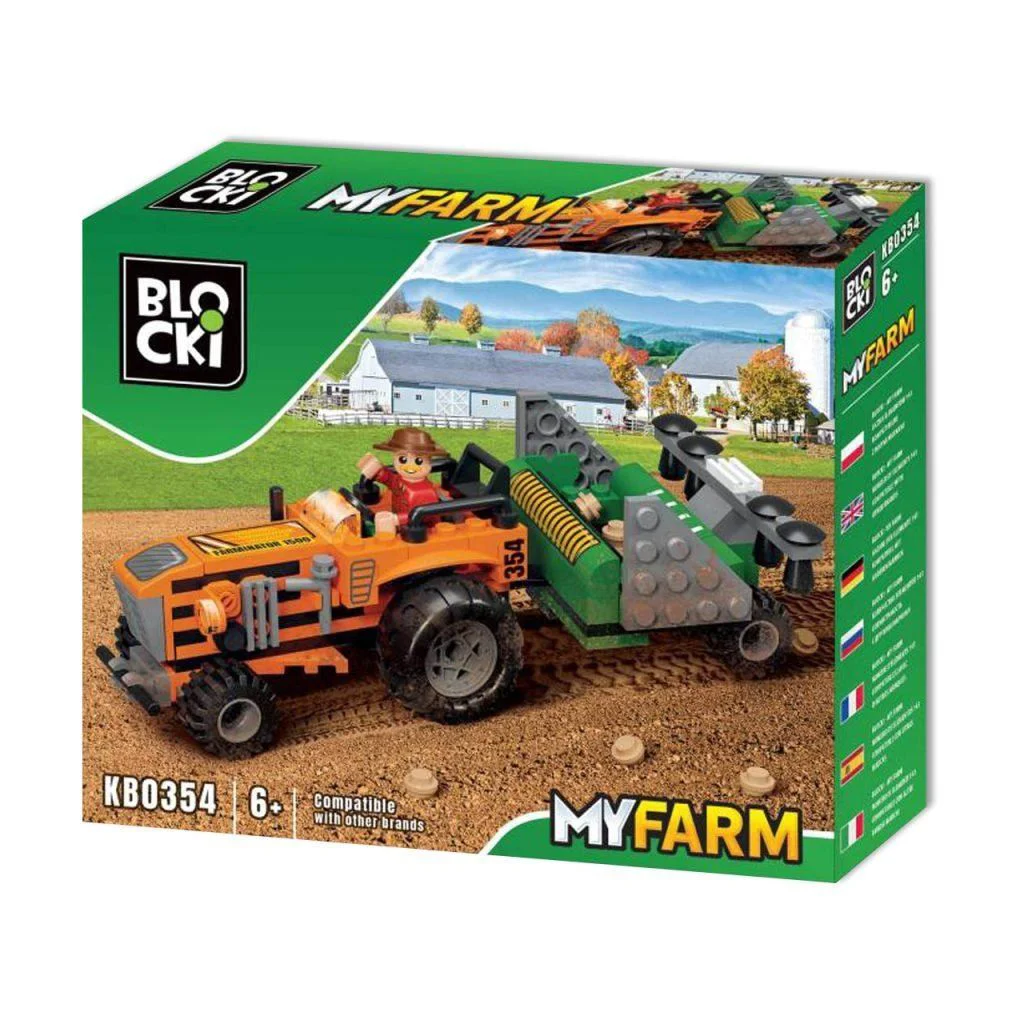 Set de constructie Blocki MyFarm Tractor cu semanatoare, 143 el.