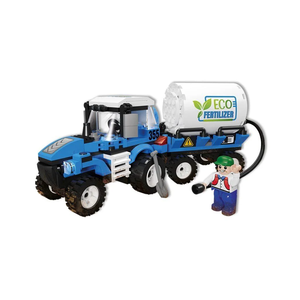 Set de constructie Blocki MyFarm Tractor cu rezervor de ingrasaminte