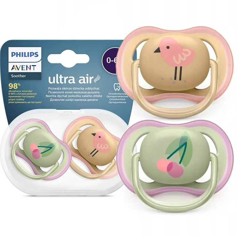 Suzete din silicon Philips Avent Ultra Air Girl (0-6 luni), 2 buc.