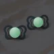 Set 2 suzete simetrice fosforescente din silicon BIBS Supreme Glow Sage/Cloud (0-6 luni) foto