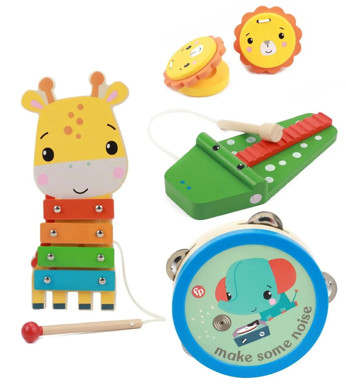 Set de joaca din lemn Fisher-Price cu 5 instrumente muzicale