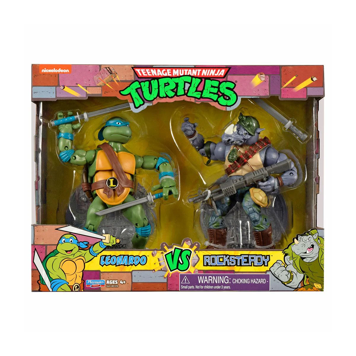 Set Figurine TMNT Testoasele Ninja Leonardo vs Rocksteady, 15 cm