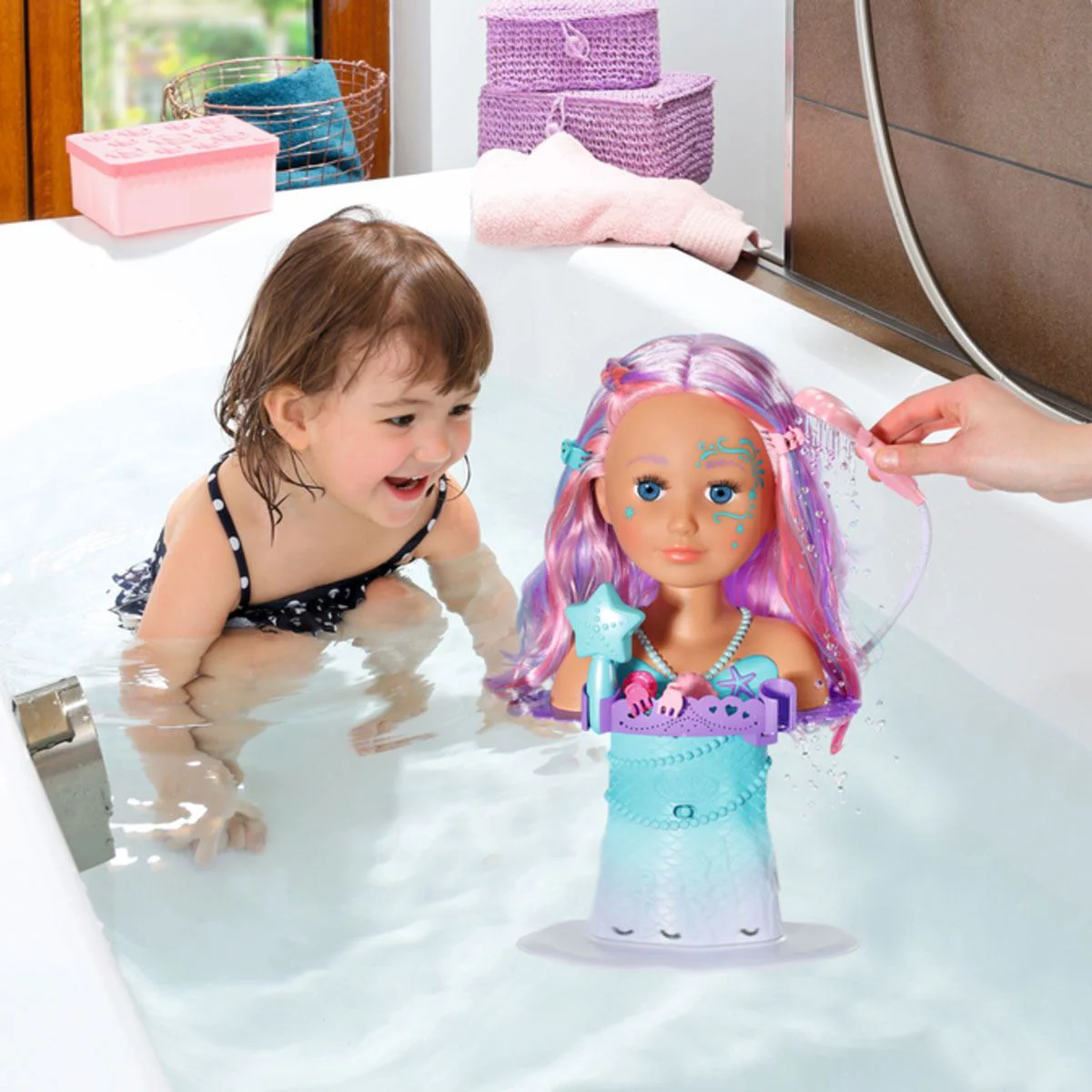 Set cap de papusa manechin Baby Born Sirena cu sistem de dus
