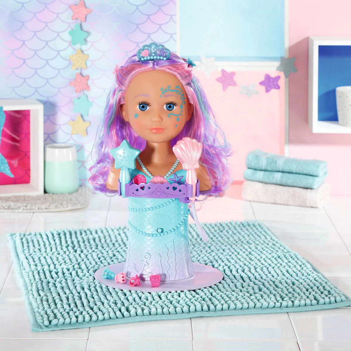Set cap de papusa manechin Baby Born Sirena cu sistem de dus