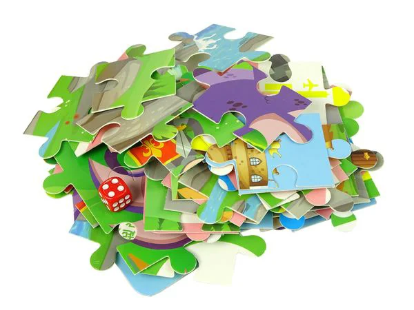Set de blocuri din lemn si puzzle Lean Toys Castelul Dragonului, 66 el.