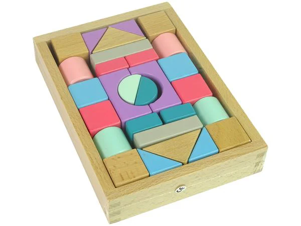 Set din blocuri de lemn Lean Toys Castel colorat, 28 el.