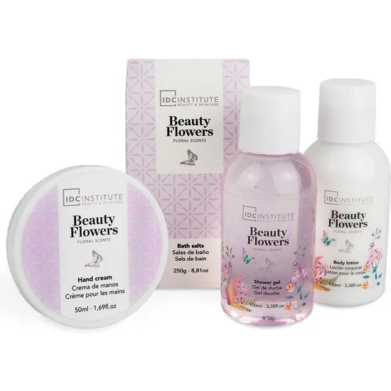 Set de ingrijire IDC Institute cu 4 produse cosmetice Beauty Flowers, 500 ml.