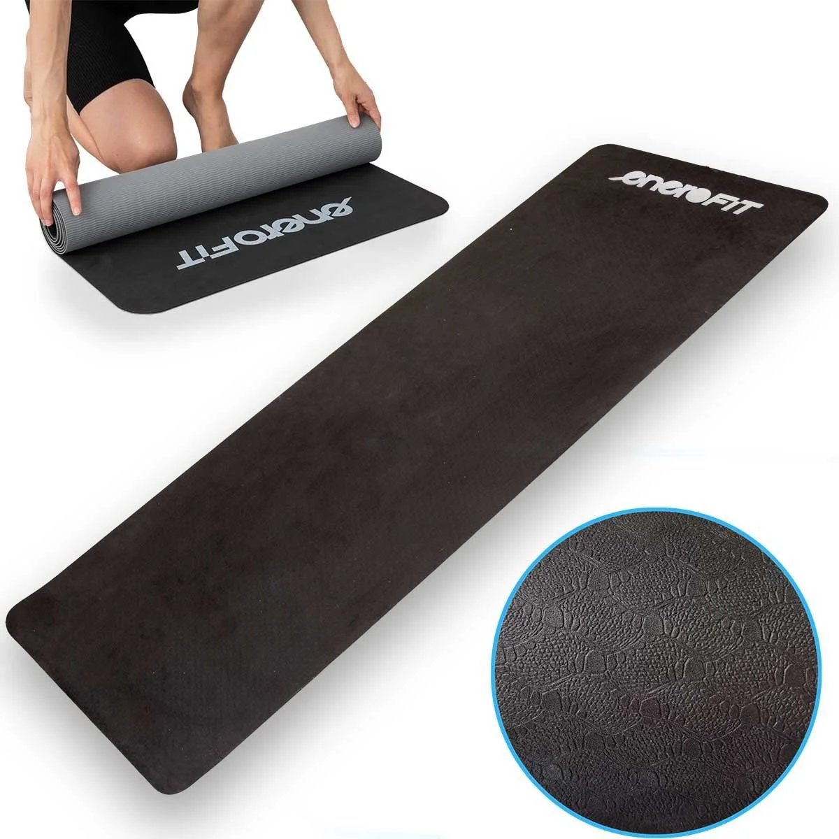 Covoras de fitness cu husa Enero Yoga Mat, Negru/Gri