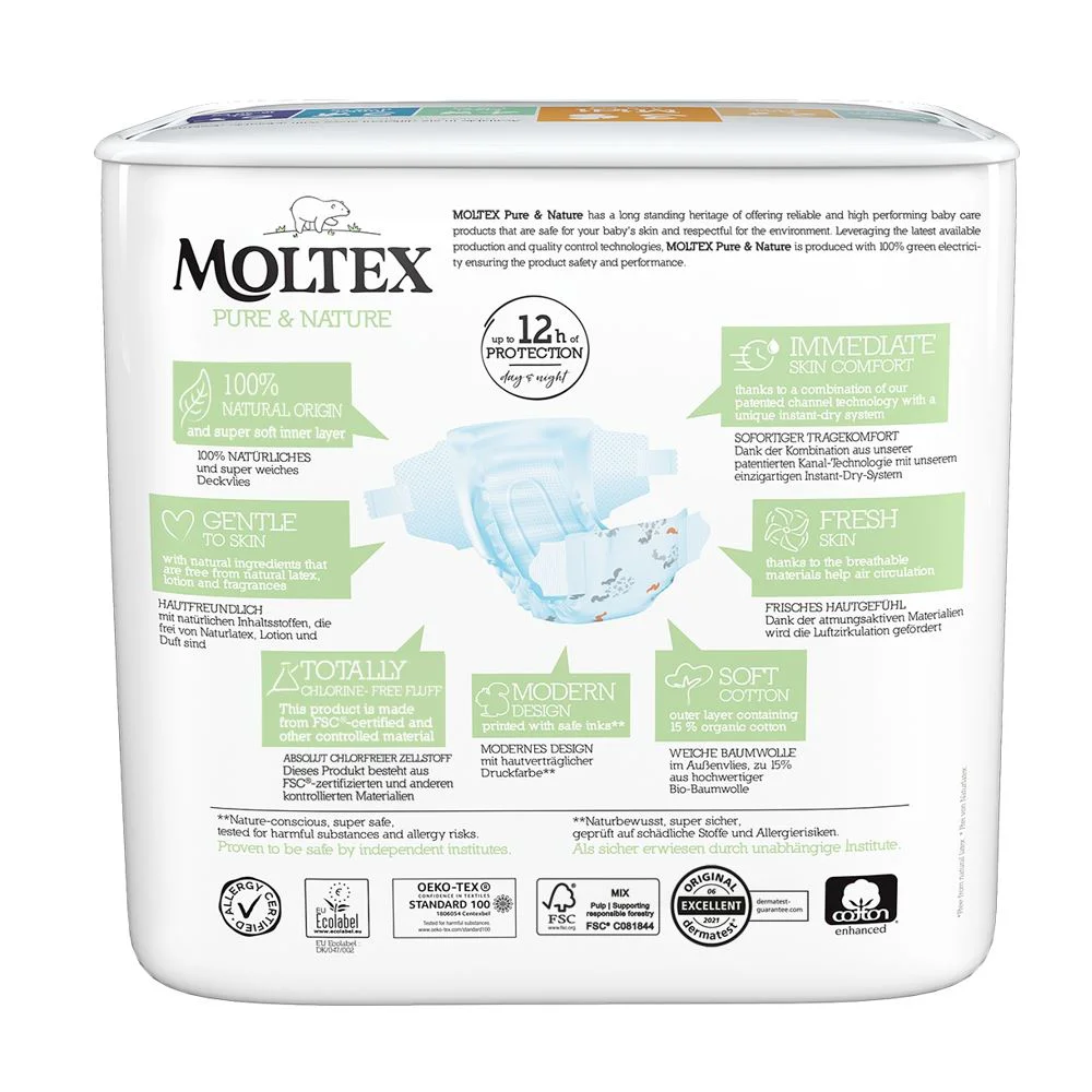 Scutece eco hipoalergice Moltex Nature Midi 3 (4-9 kg), 33 buc.