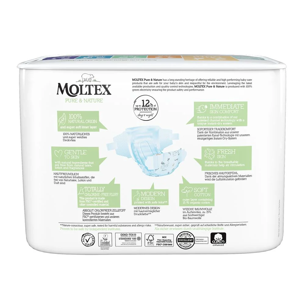 Scutece eco hipoalergice Moltex Nature Mini 2 (3-6 kg), 38 buc.