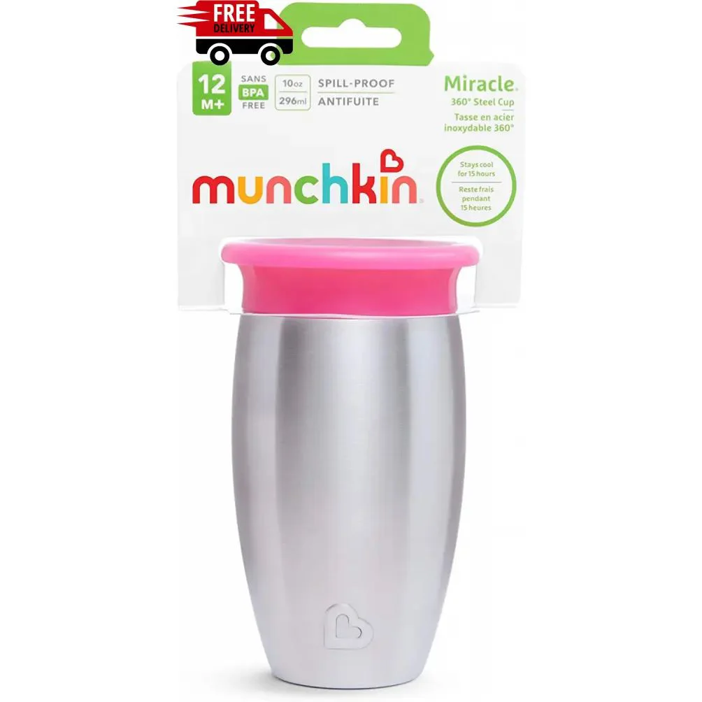 Cana termica Munchkin Stainless Steel, Roz (300 ml)