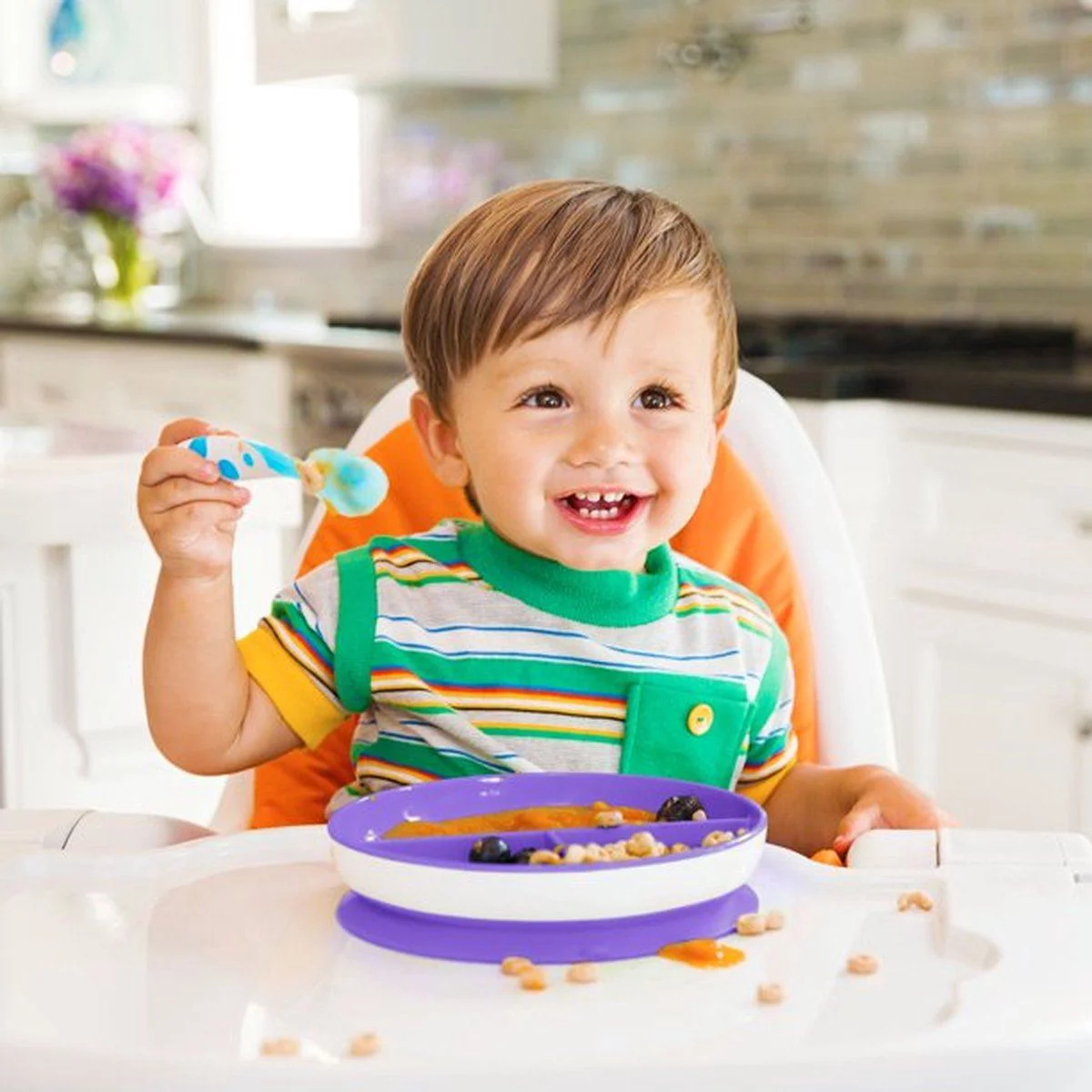Set din 2 farfurii sectionale Munchkin Suction, Roz/Violet