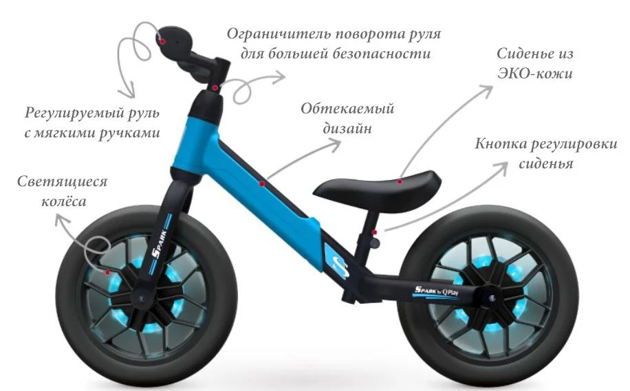 Bicicleta fara pedale Qplay Spark, Albastru