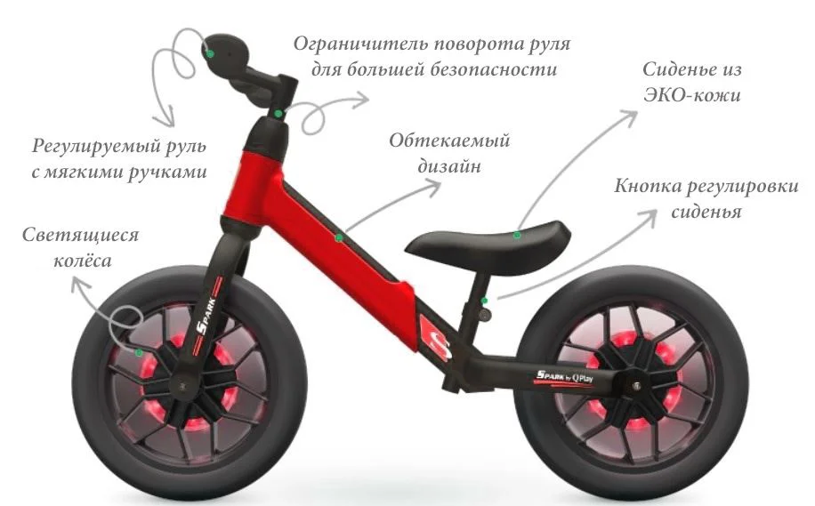 Bicicleta fara pedale Qplay Spark, Rosu