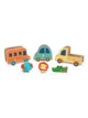 Set de joaca din lemn Fisher-Price cu 3 masinute si 3 animale