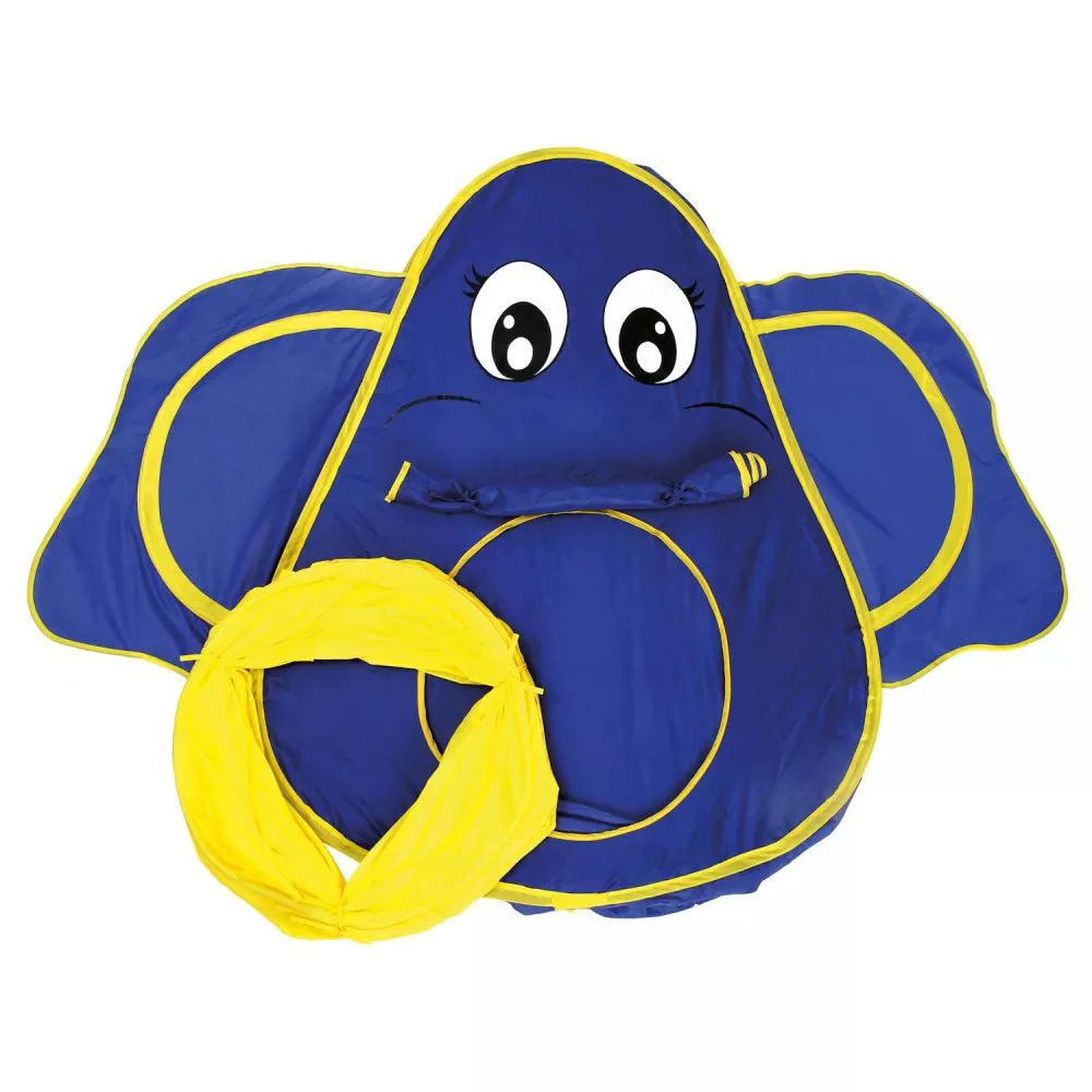 Tunel+Cort de joaca Bino Elefant, Albastru-galben, 287x94x122 cm