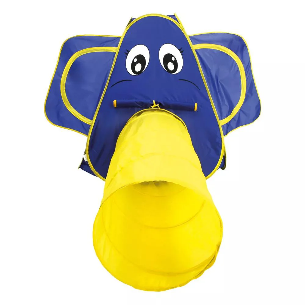 Tunel+Cort de joaca Bino Elefant, Albastru-galben, 287x94x122 cm