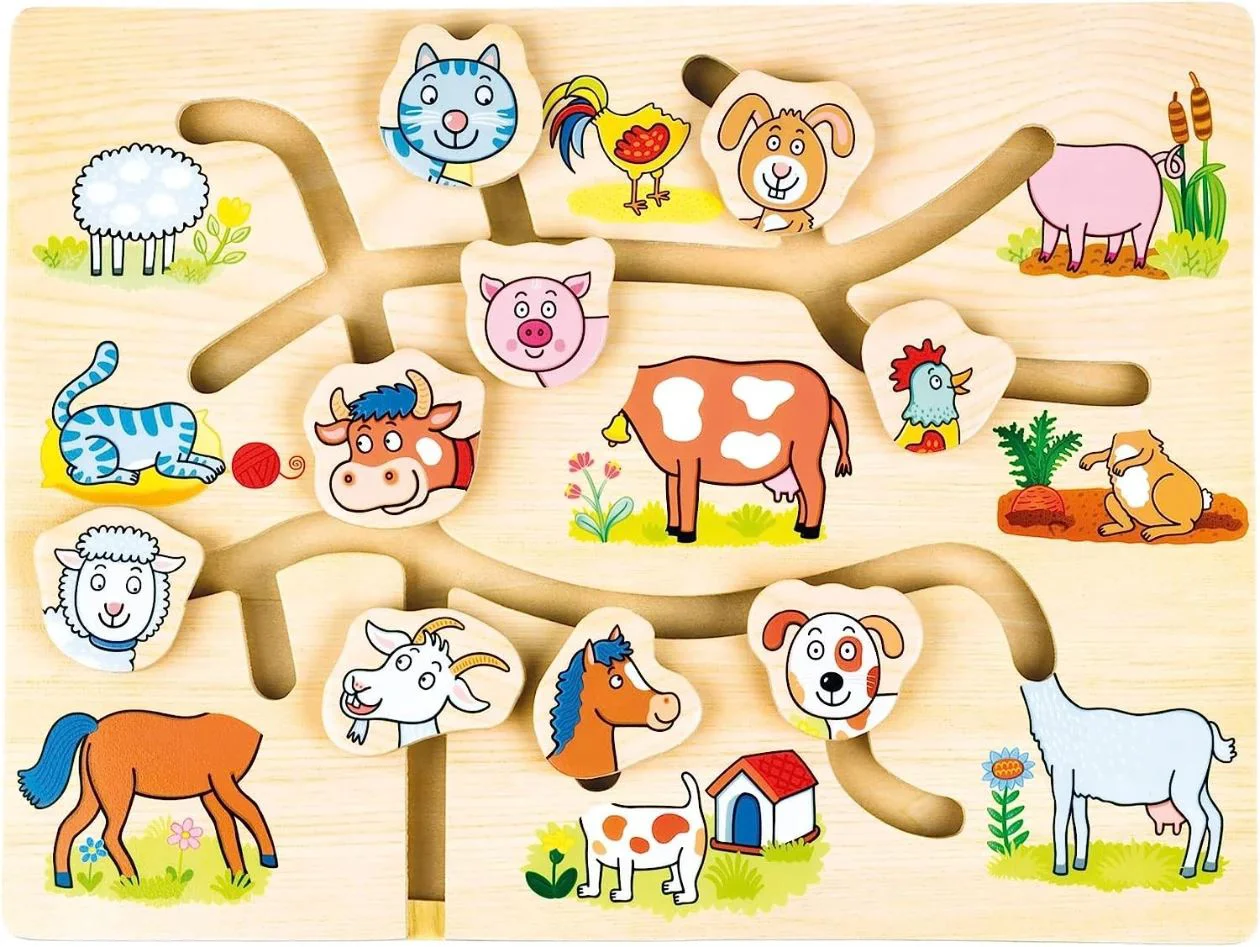 Jucarie din lemn Bino Labirint Animale domestice foto