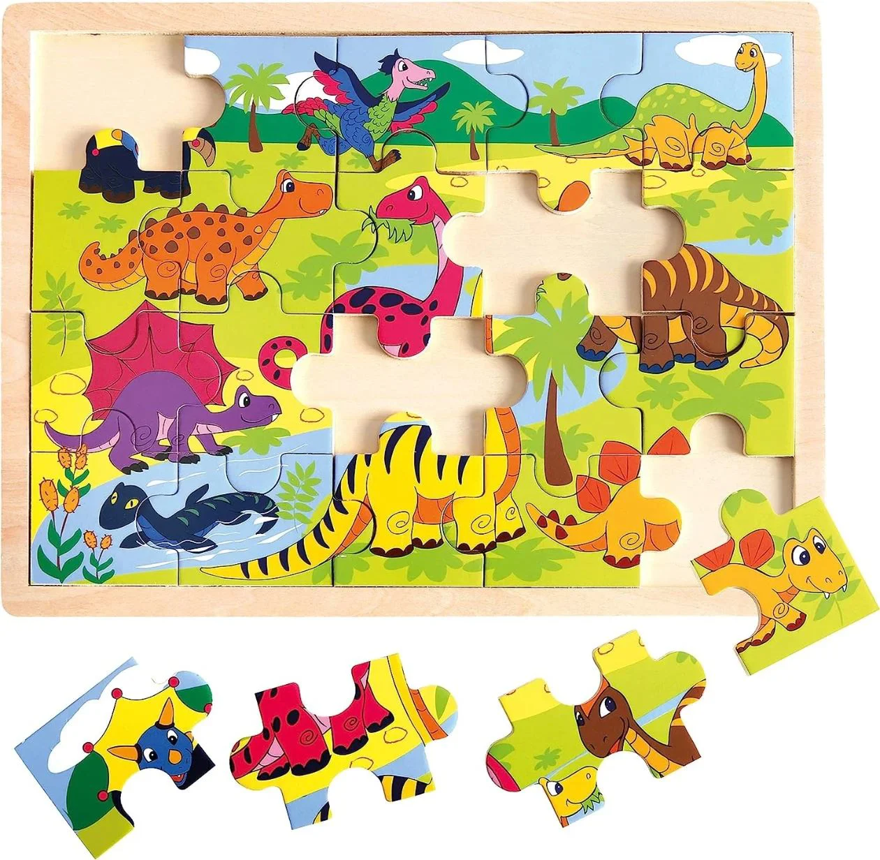 Puzzle din lemn Bino Dinozauri, 20 el.