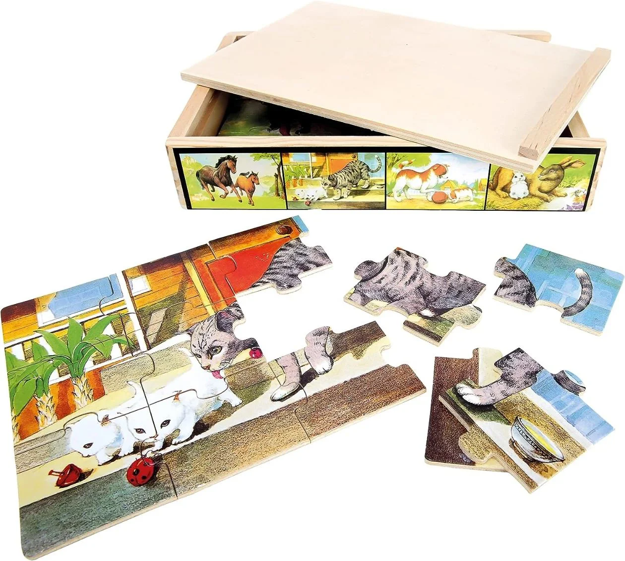 Puzzle din lemn 4 in 1 Bino Animale, 48 el.