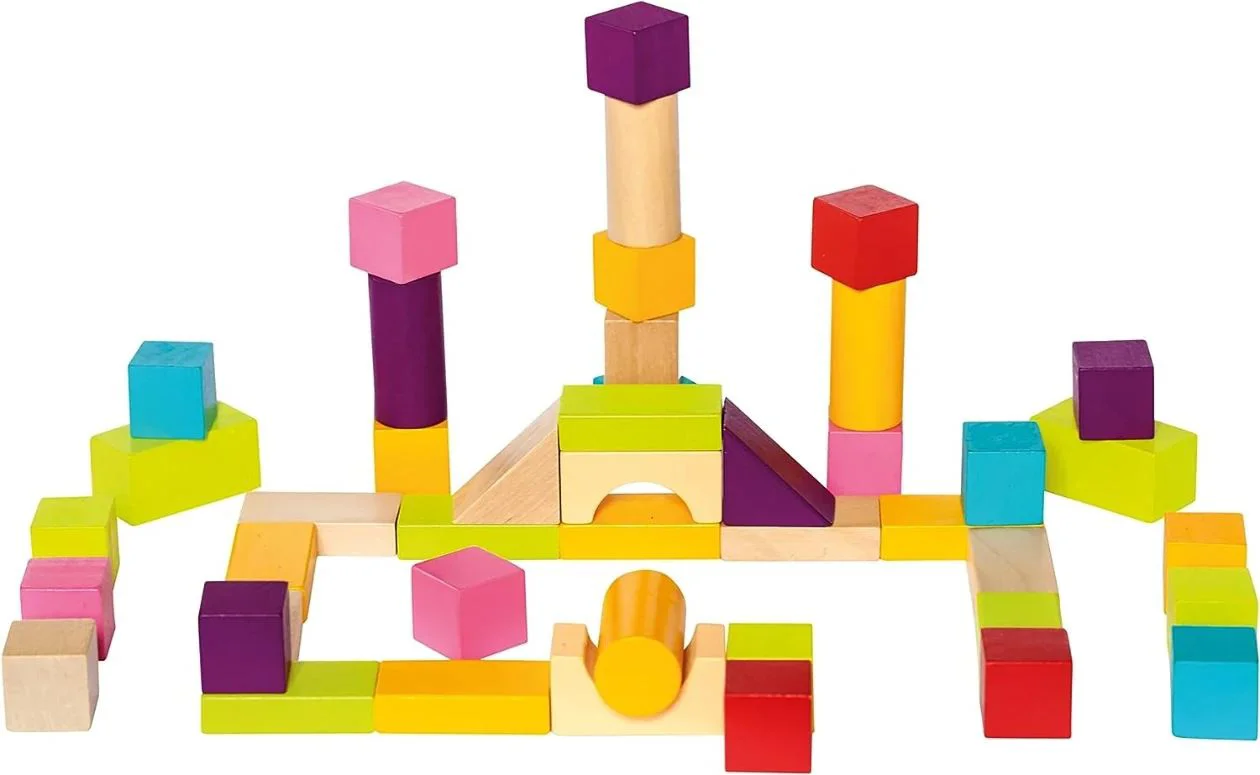 Cuburi din lemn de construit Bino multicolore, 50 buc.