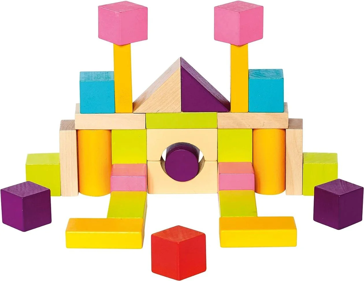 Cuburi din lemn de construit Bino multicolore, 50 buc.