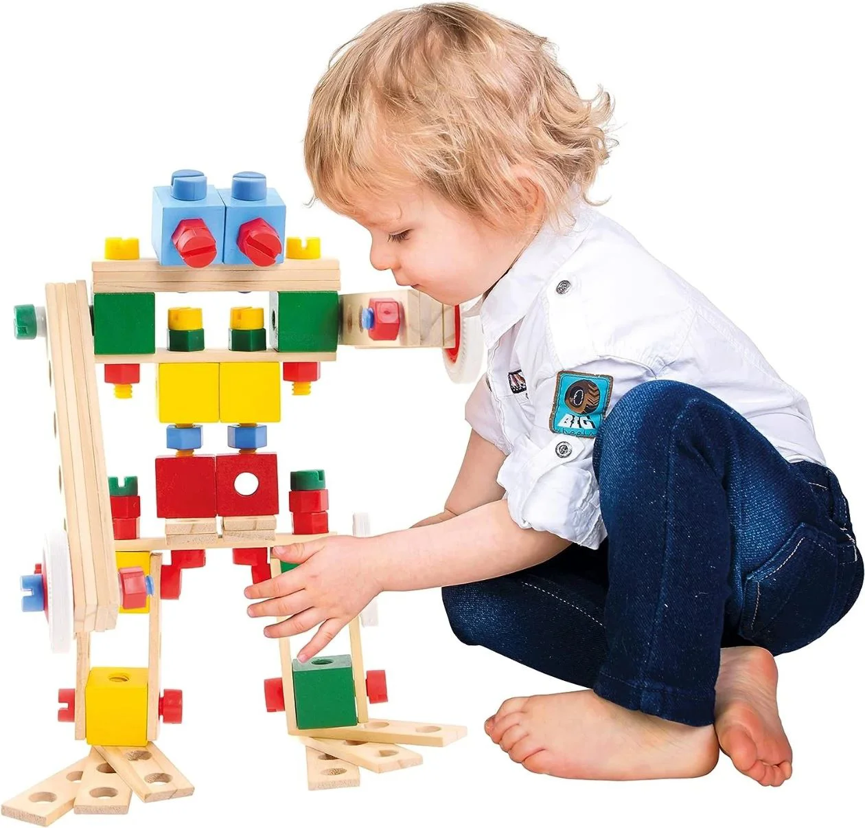 Set de constructie cu blocuri din lemn Bino Markury, 120 el. foto