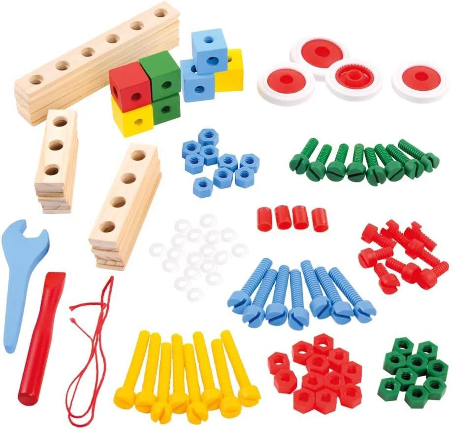 Set de constructie cu blocuri din lemn Bino Markury, 120 el. foto