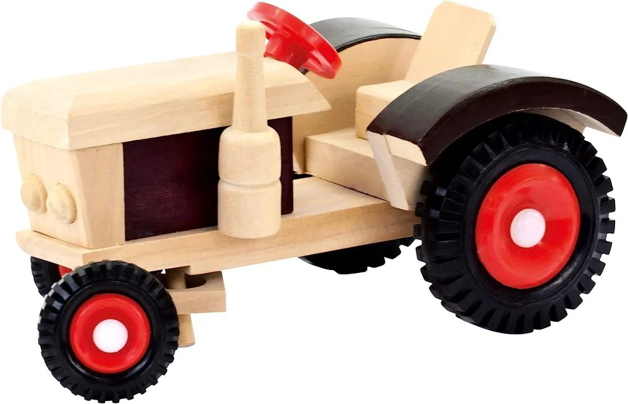 Jucarie din lemn Bino Tractor cu remorca si cuburi