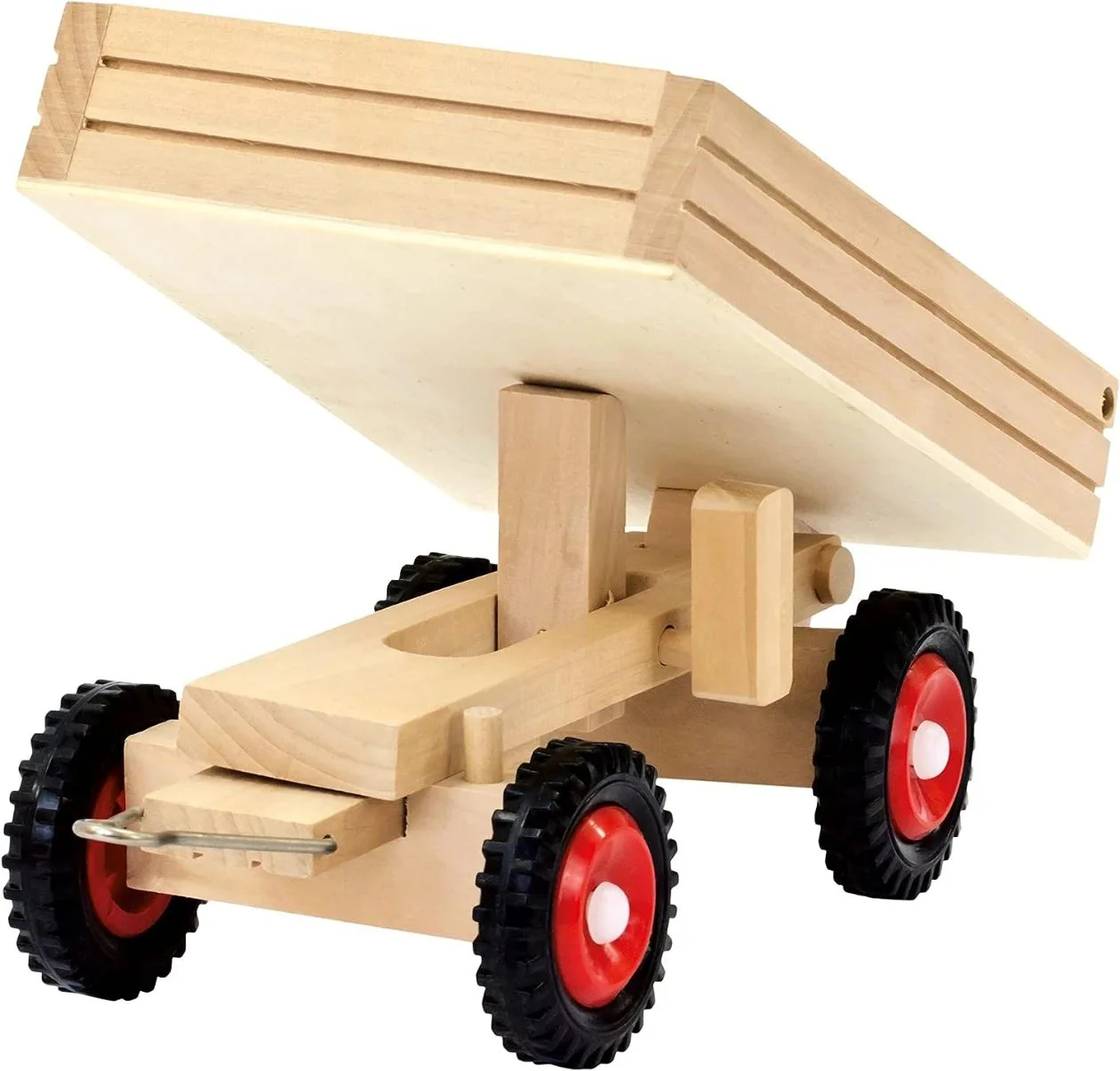 Jucarie din lemn Bino Tractor cu remorca si cuburi