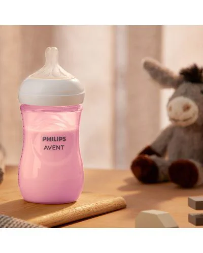 Biberon din plastic cu tetina din silicon Philips Avent Roz foto