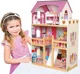 Casuta de papusi din lemn Bino cu mobilier (17 accesorii), 60x90x30 cm