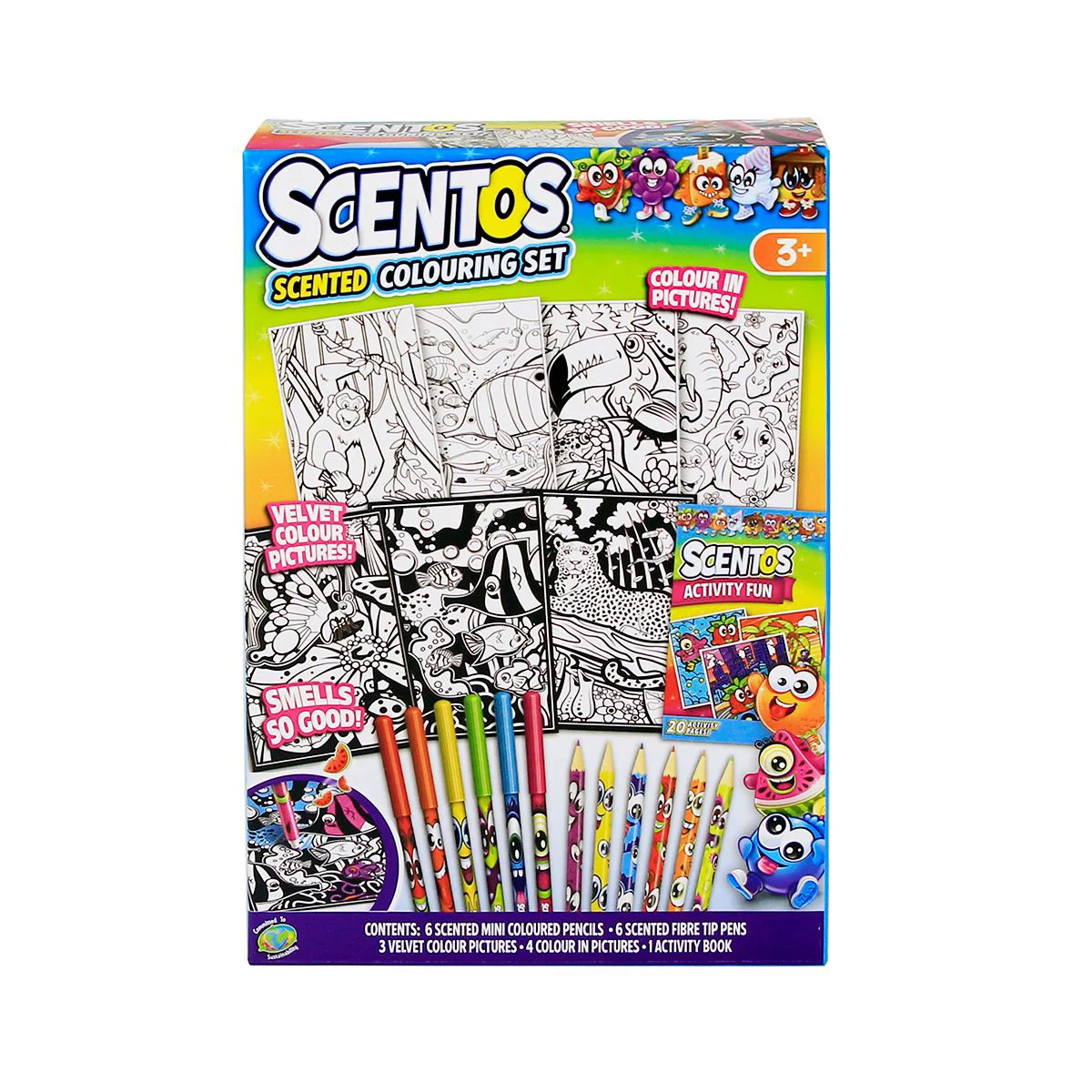 Set de creatie Scentos cu planse de colorat, creioane si markere