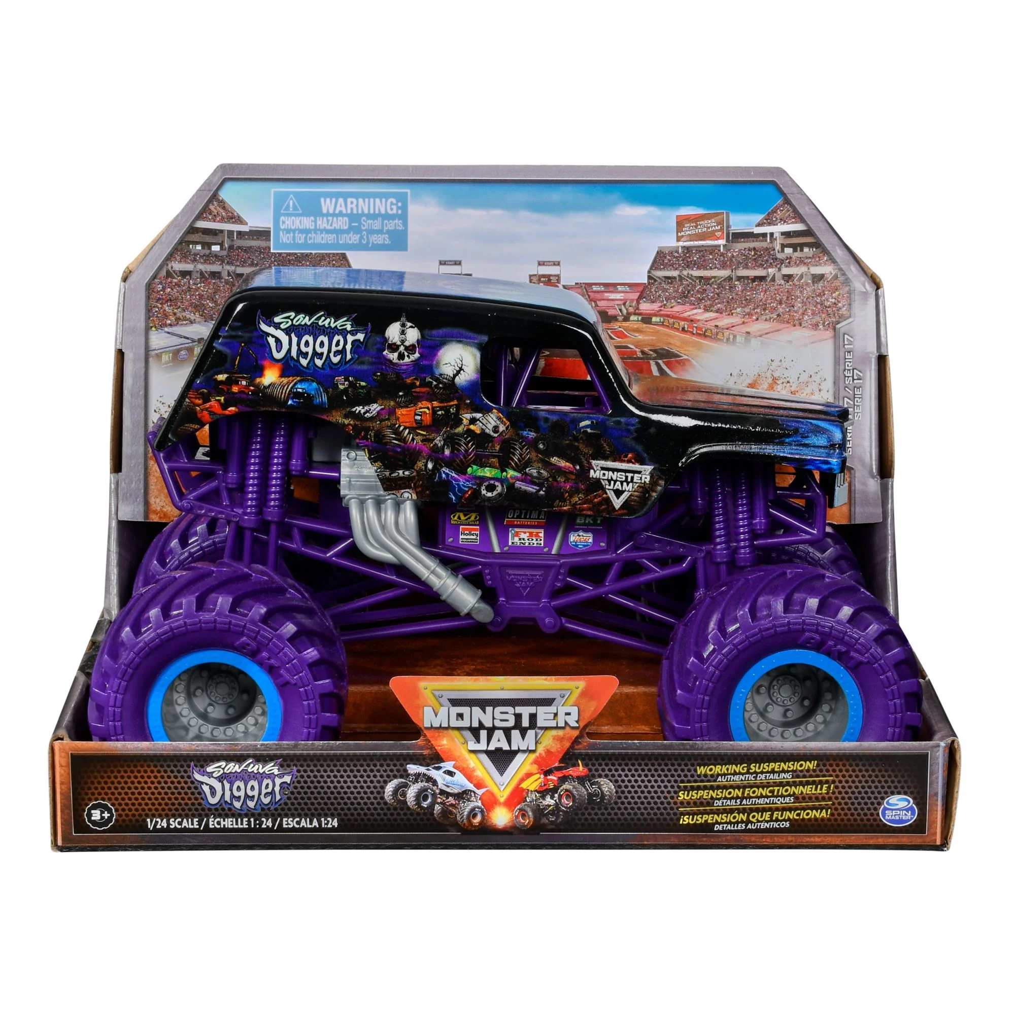 Masina Monster Jam din metal cu roti mari, 1:24
