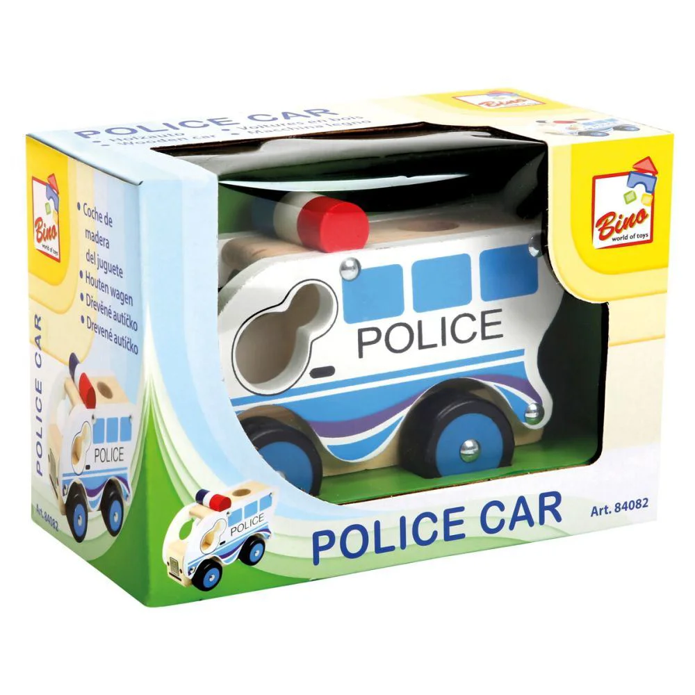 Masina de politie din lemn Bino 12,5x9,5x6,8 cm foto