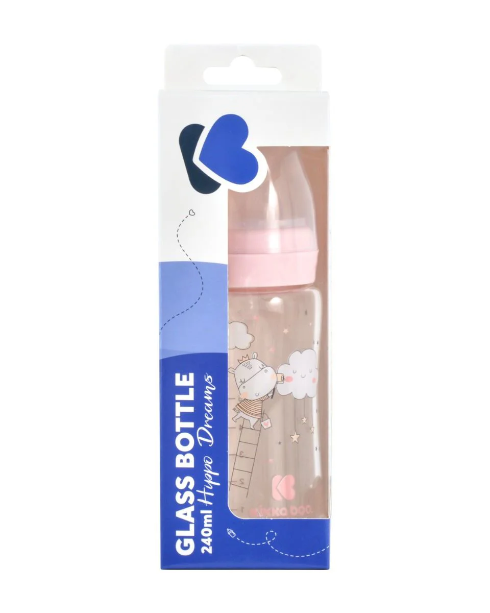 Стеклянная бутылочка KikkaBoo Hippo Dreams Pink, 240 мл