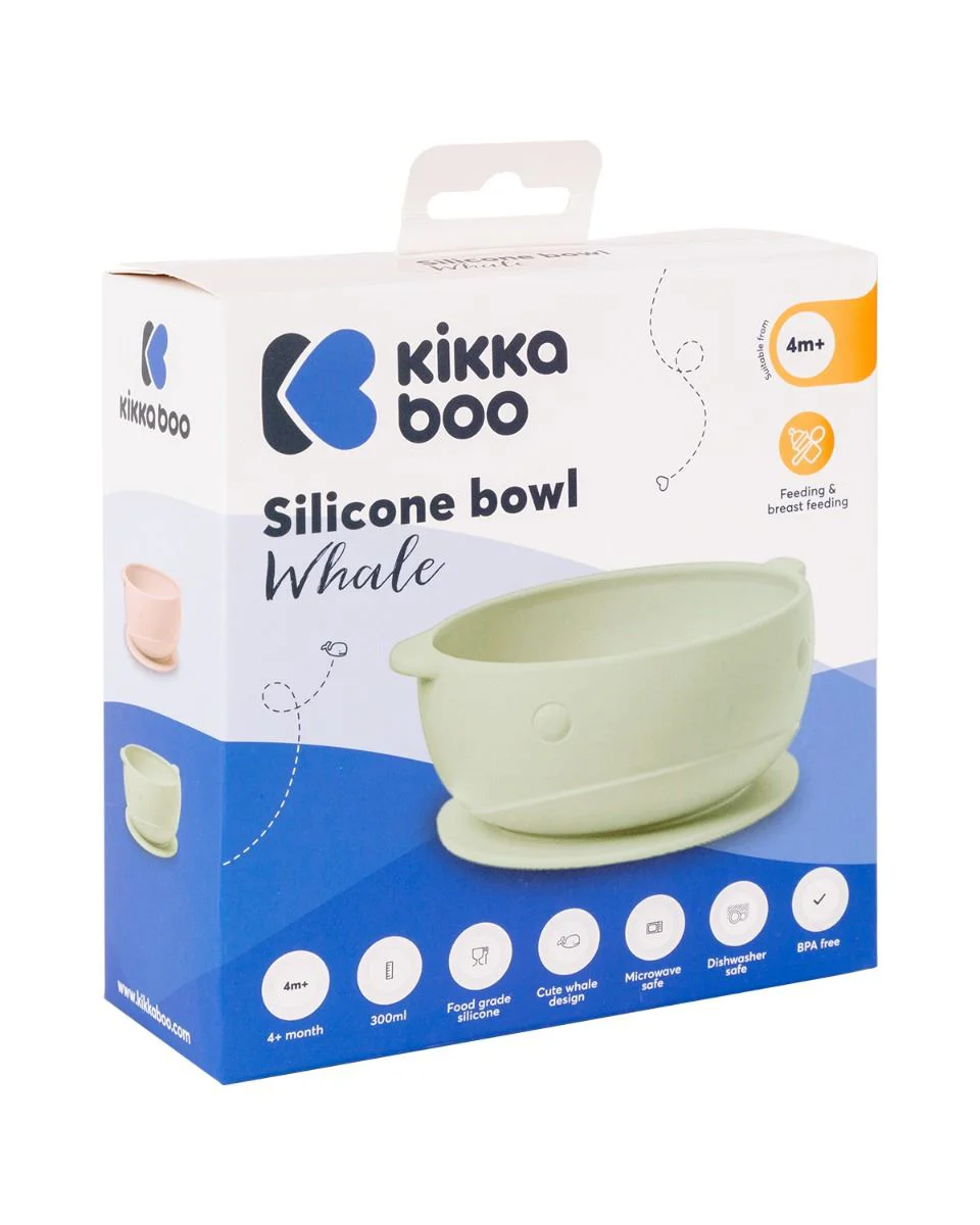 Bol din silicon cu ventuza KikkaBoo Balena Menta foto