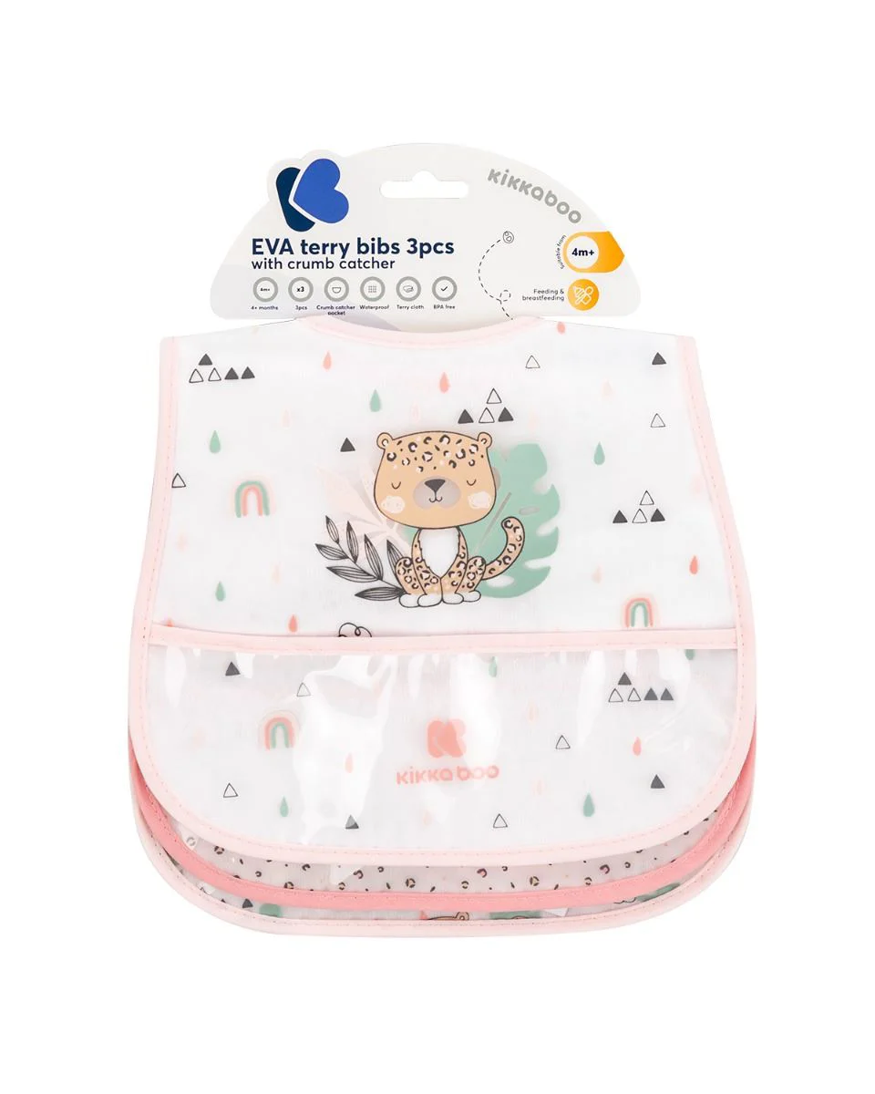 Set 3 bavete cu buzunar KikkaBoo Savanna Pink foto