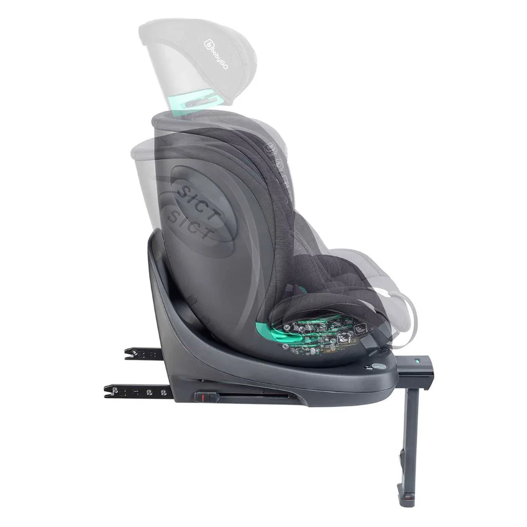 Scaun auto rotativ cu isofix BabyGo Prime Black, 40-150 cm, certificat R129