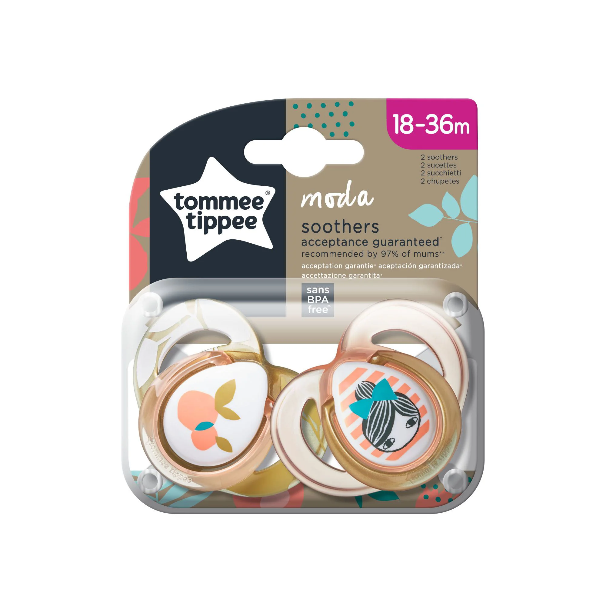 Соска силиконовая ортодонтическая Tommee Tippee Moda Girl (18-36 мес.), 2 шт.