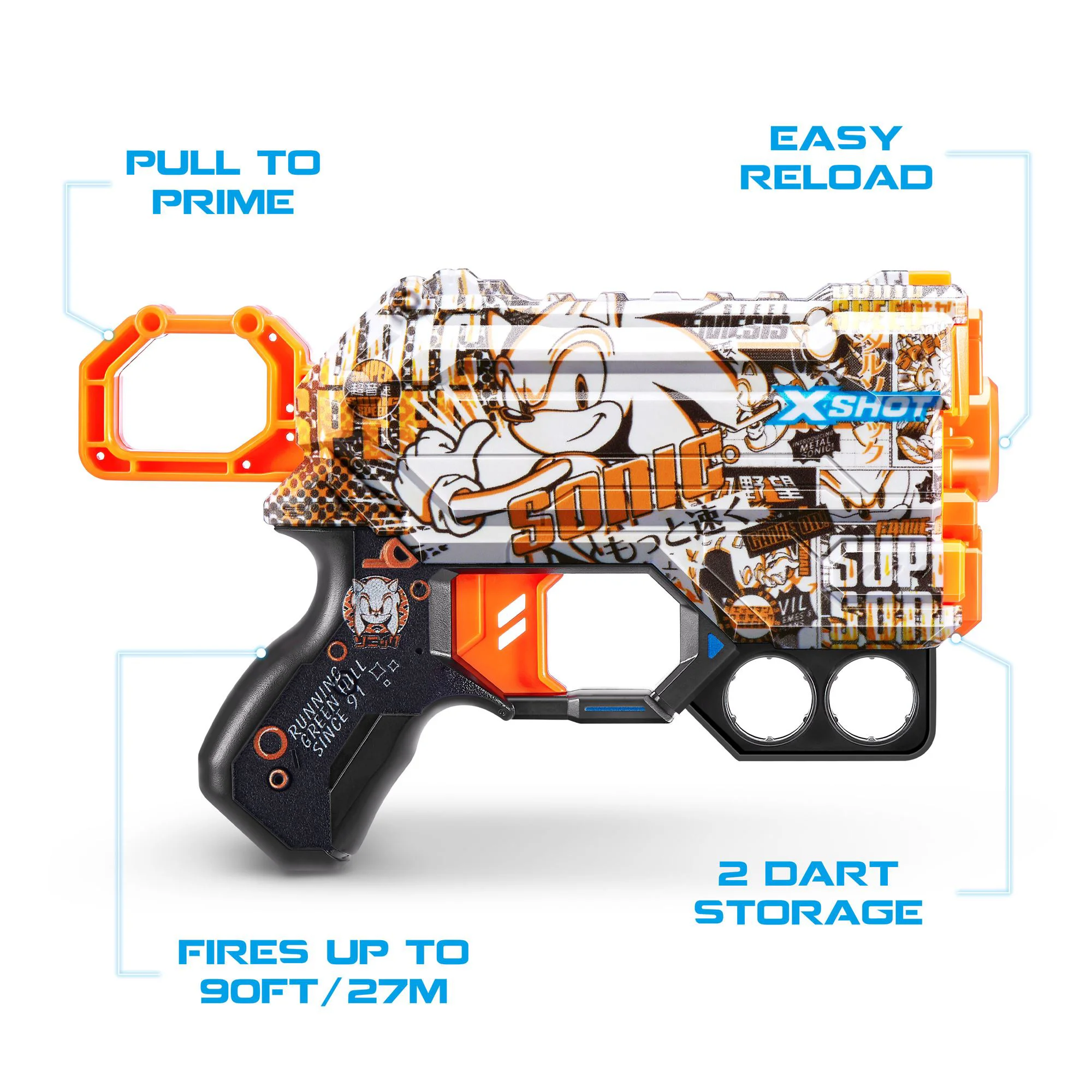 Jucarie Pistol X-Shot Skins Menace, Sonic, Retro, 8 cartuse