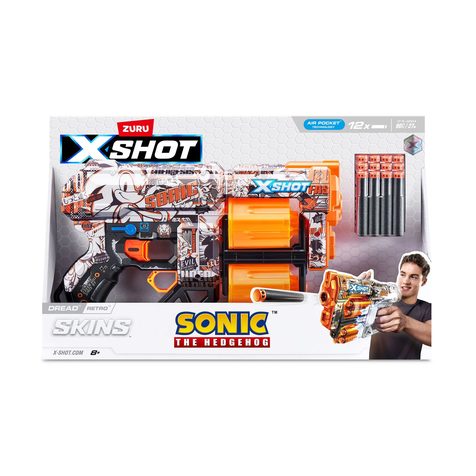 Бластер X-Shot Skins Dread, Sonic, Retro, 12 патроны