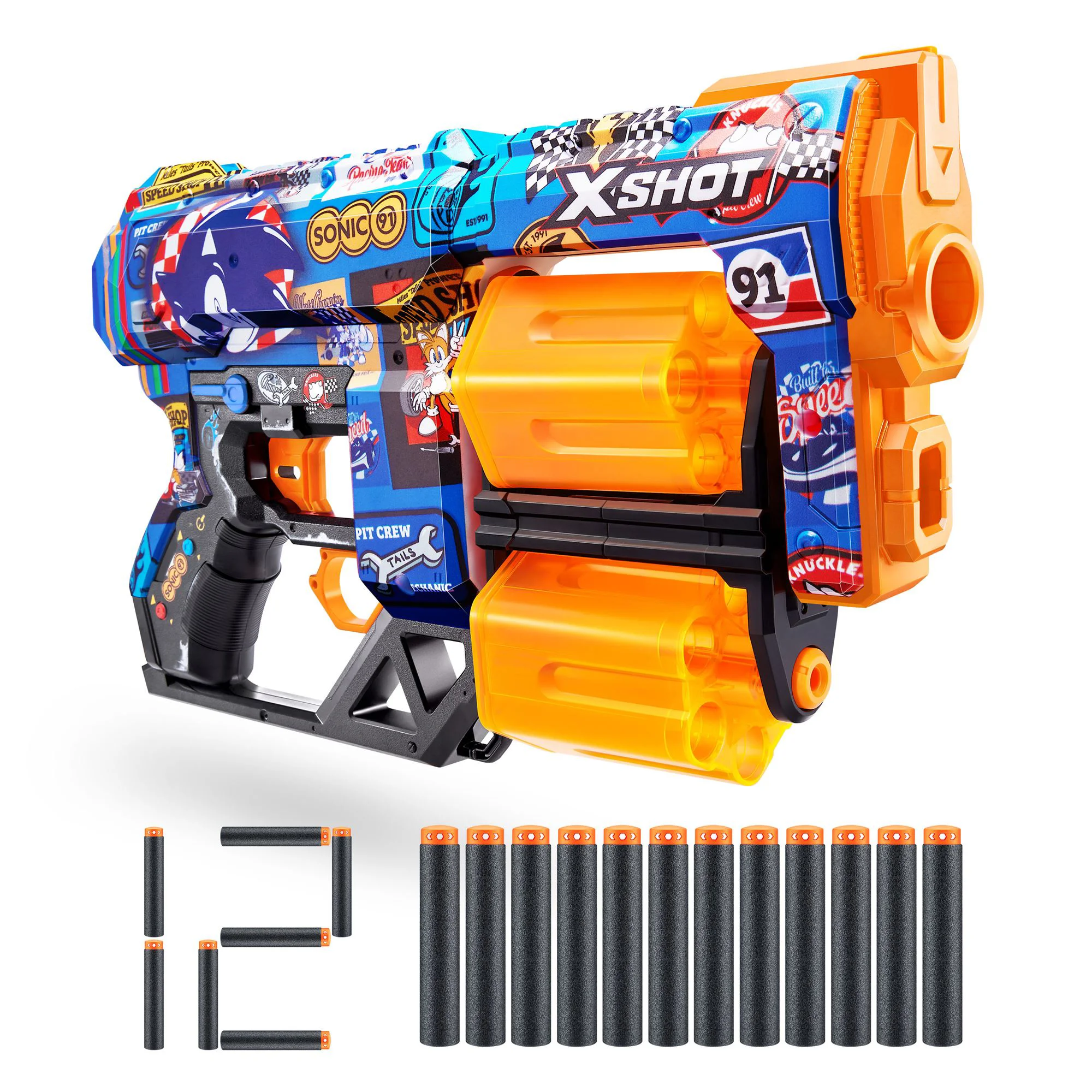 Blaster Zuru X-Shot Skins Dread, Sonic, Race Team, 12 cartuse